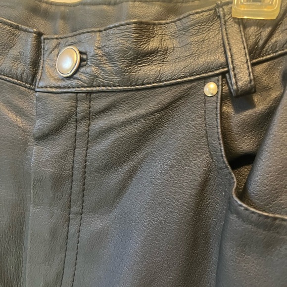 Leather  Black Straight Leg Pants - Picture 2 of 5
